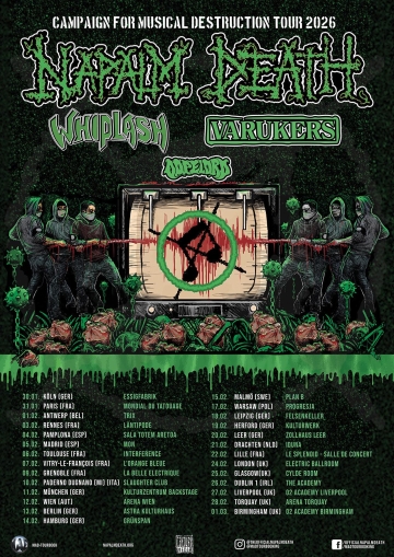 Flyer Napalm Death w/ Whiplash & The Varukers & Dopelord