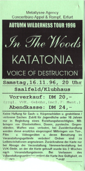 Ticket Autumn Wilderness Tour 1996