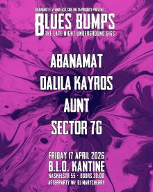 Flyer BLUES BUMPS · Abanamat + Dalila Kayros + Aunt
