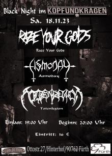 Flyer Raze Your Gods w/ Asmoday & Totenlegion